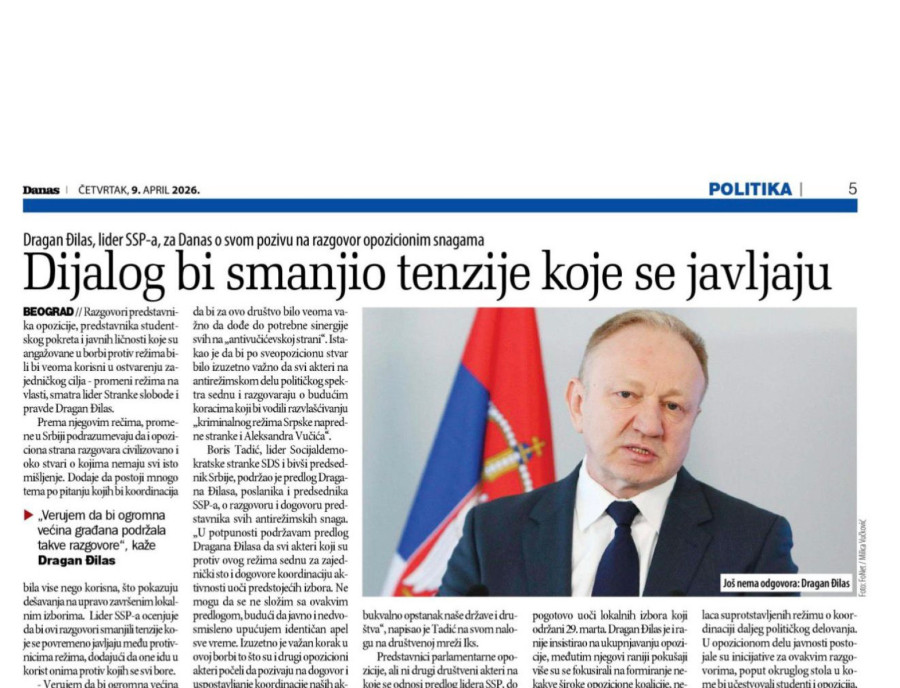 Godinu i po dana govore o tenzijama u društvu, Đilas sada priznao: Tenzije su među blokaderima i opozicijom