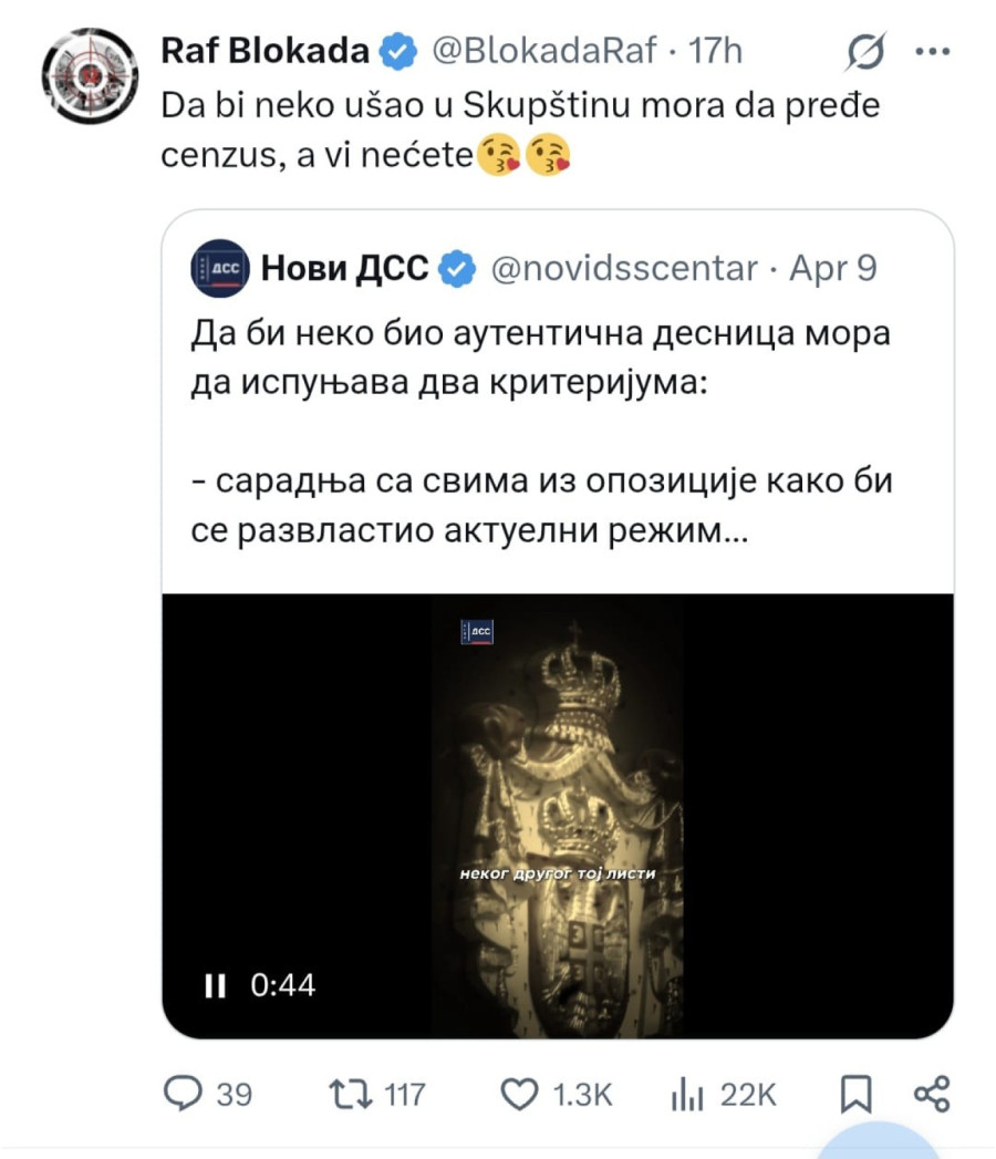 Blokaderi zgazili Miloša Jovanovića; Da bi neko ušao u Skupštinu mora da pređe cenzus, a vi nećete FOTO