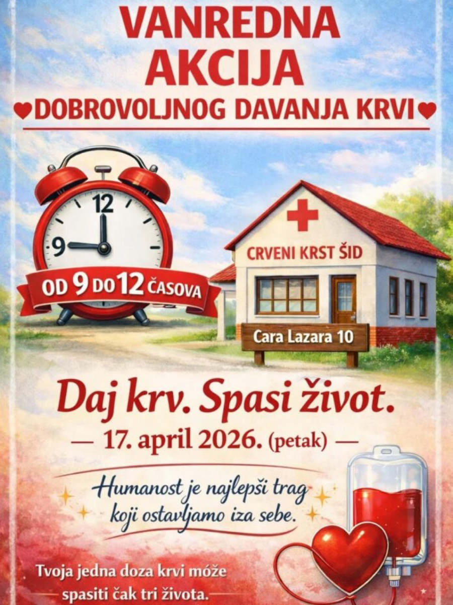 Vanredna akcija dobrovoljnog davanja krvi u Šidu 17. aprila