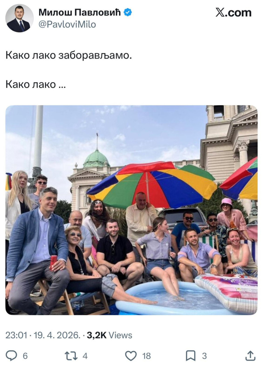 Pavlović podsetio na haos opozicije ispred Skupštine; Brčkali noge u bazenu dok je cela Srbija tugovala