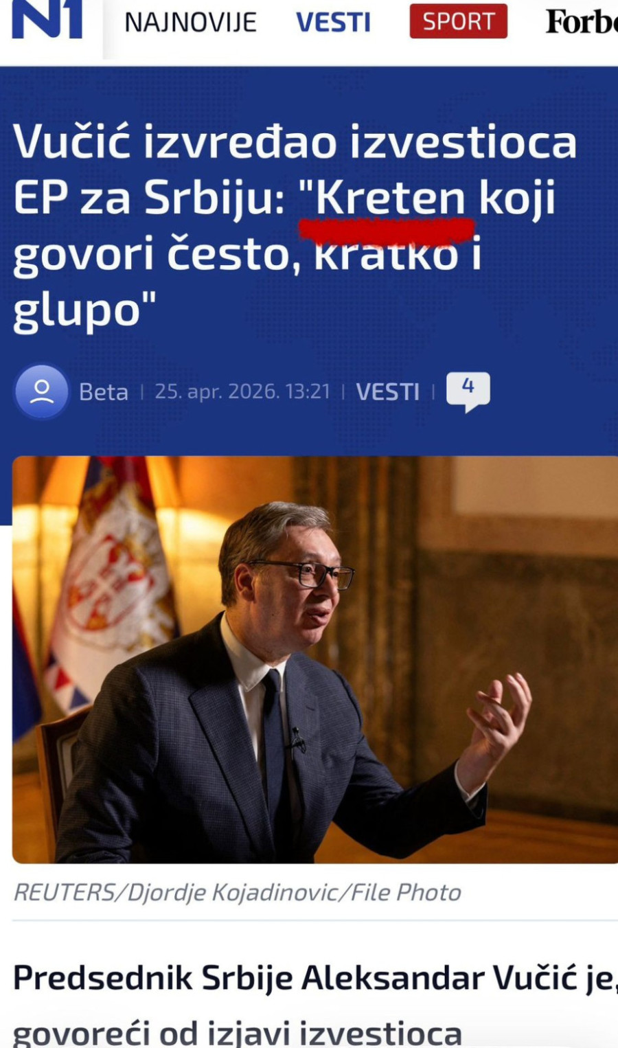 Pokušaj obmane na N1; Tvrde da je Vučić Piculu nazvao kretenom – to jednostavno nije istina FOTO