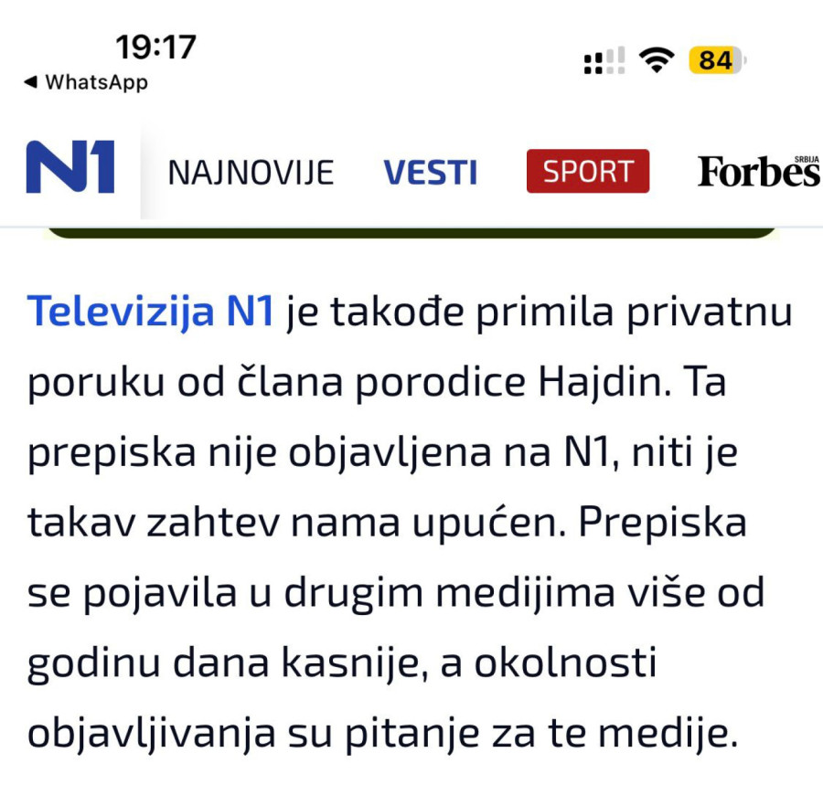 N1 priznaje: Iznete opaske o poreklu Tatalović nisu bile urednički opravdane; Ispravljaćemo greške FOTO