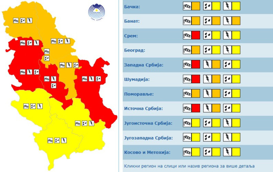Popaljeni svi alarmi za Srbiju – četiri dela zemlje u crvenom; Ovo je mapa FOTO