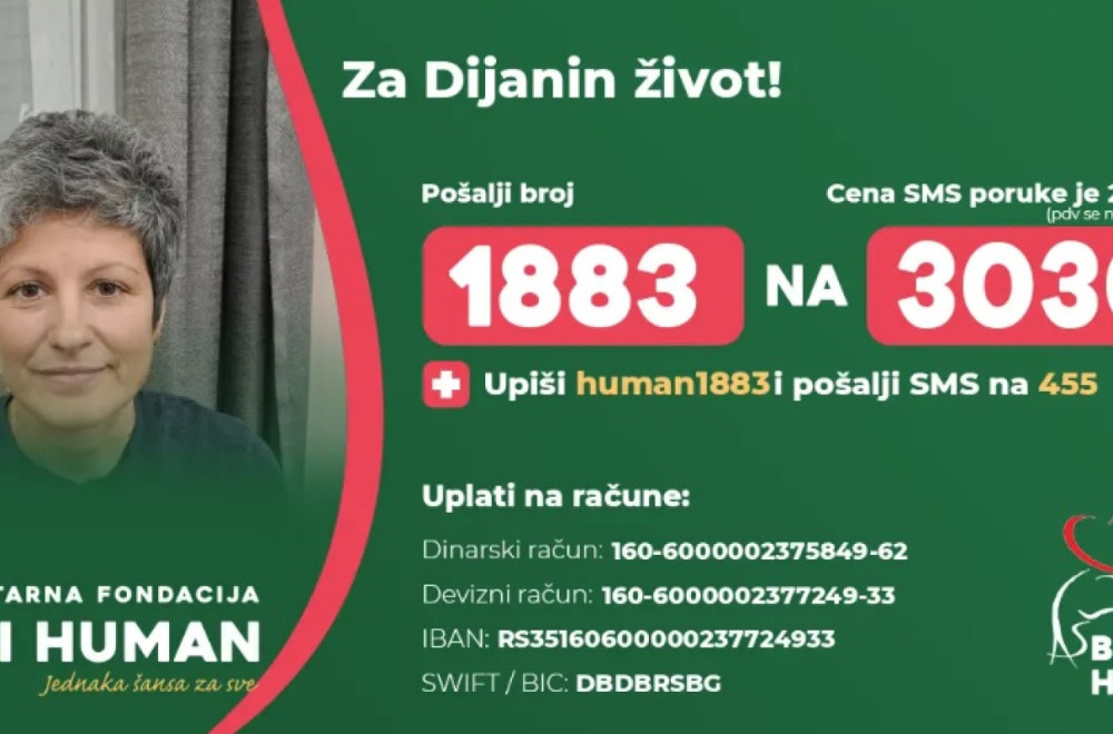 Pomozimo Dijani da pobedi rak: Pošaljite 1883 na broj 3030