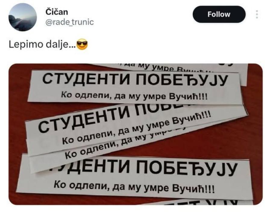 Jedina ideologija blokadera – smrt; Jezivi natpisi na nalepnicama FOTO