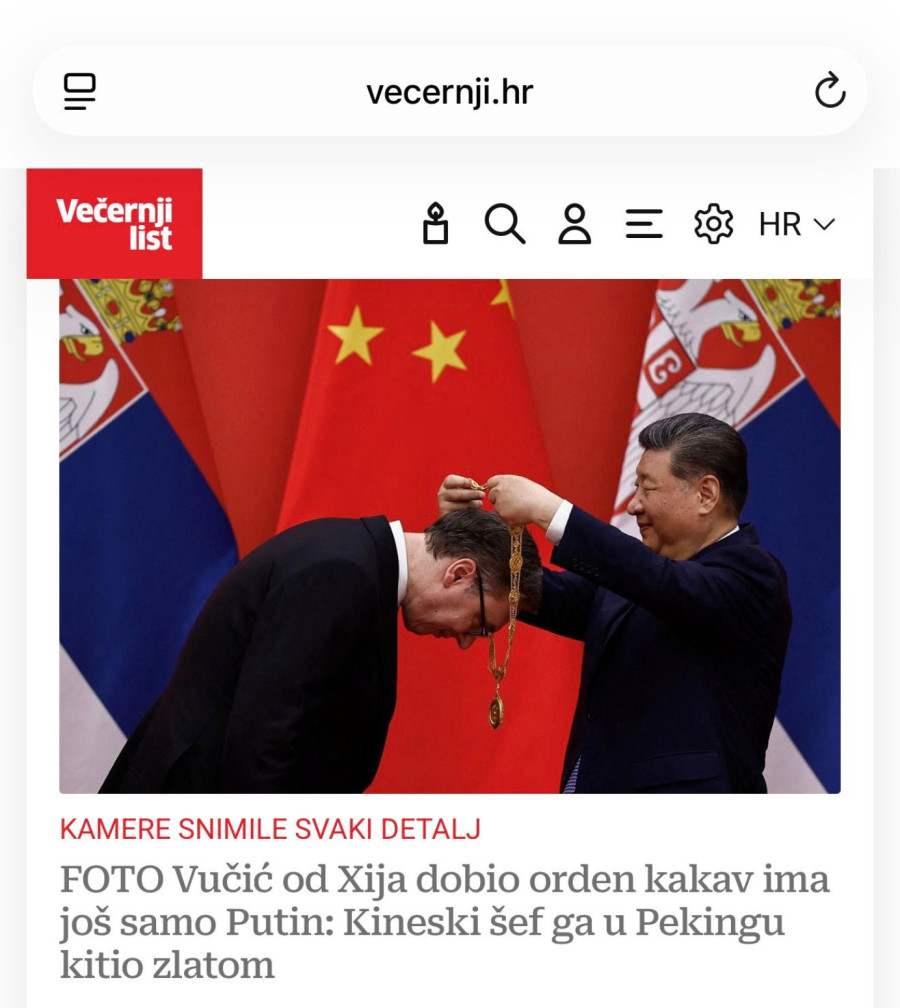 Hrvati budno prate svaki Vučićev korak u Kini; Od Sija dobio orden kakav ima još samo Putin FOTO