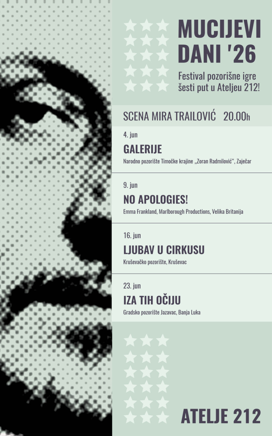 Mucijevi dani – Festival pozorišne igre šesti put u Ateljeu 212