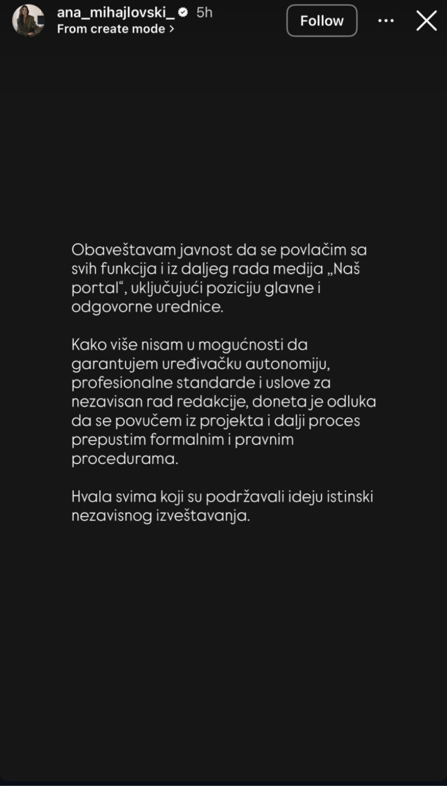Blokadersko ludilo: Ana Mihajlovski se povlači iz portala koji je sama osnovala, nakon donacije od tri miliona