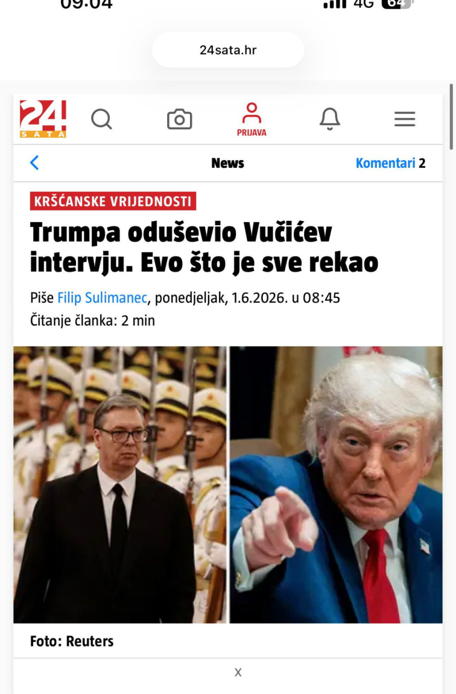 Vest broj jedan u Hrvatskoj; Mediji u komšiluku u očaju: Tramp podelio Vučićev intervju FOTO