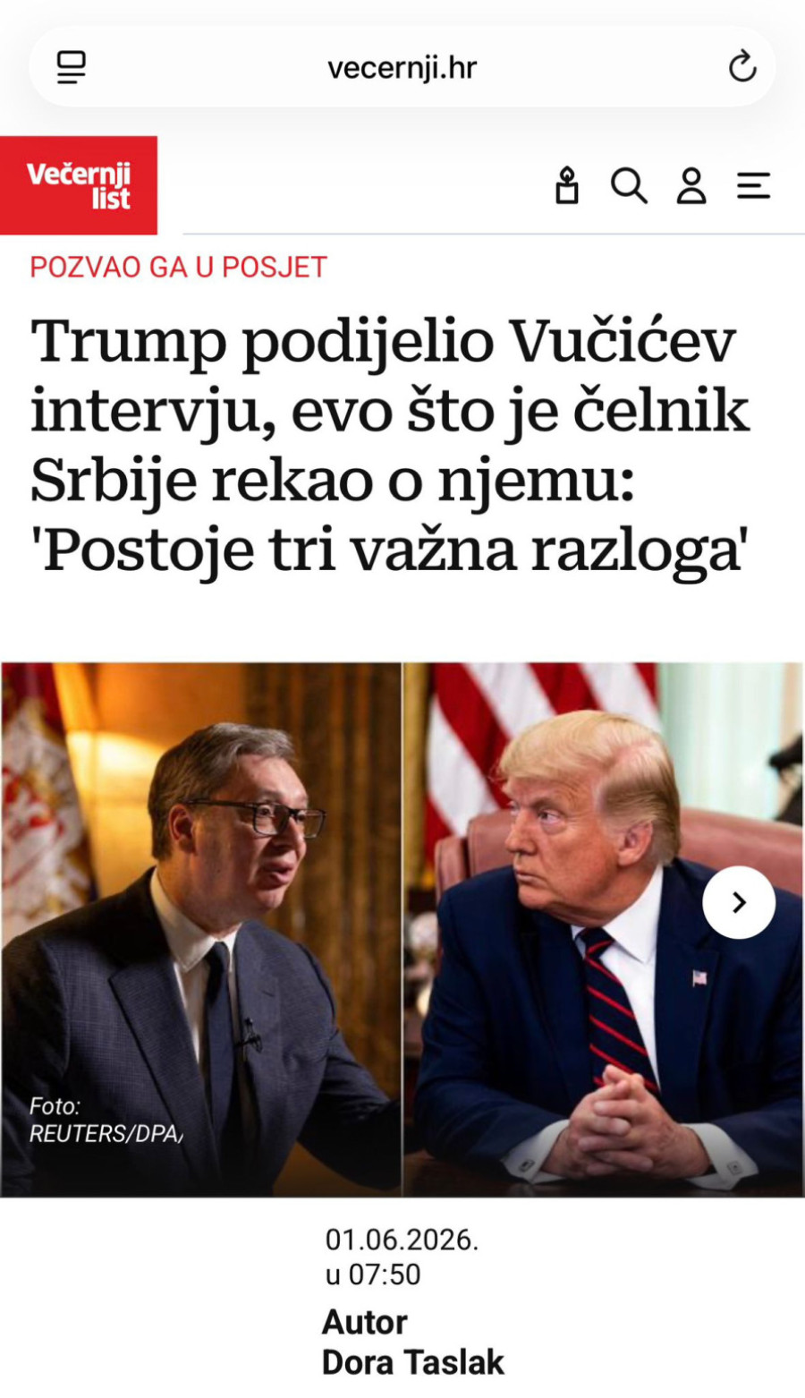Vest broj jedan u Hrvatskoj; Mediji u komšiluku u očaju: Tramp podelio Vučićev intervju FOTO