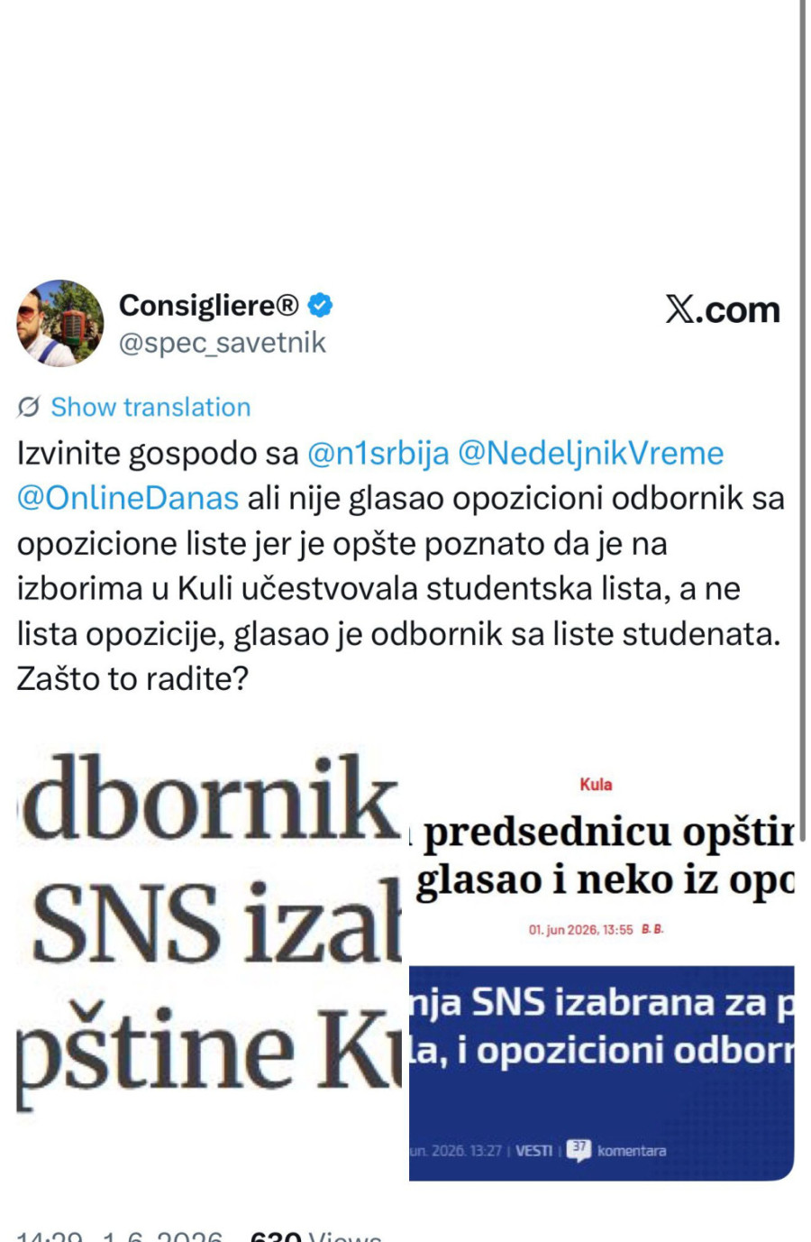 Opozicionar očitao lekciju medijima koji podržavaju blokadere: Prestanite da im se dodvoravate