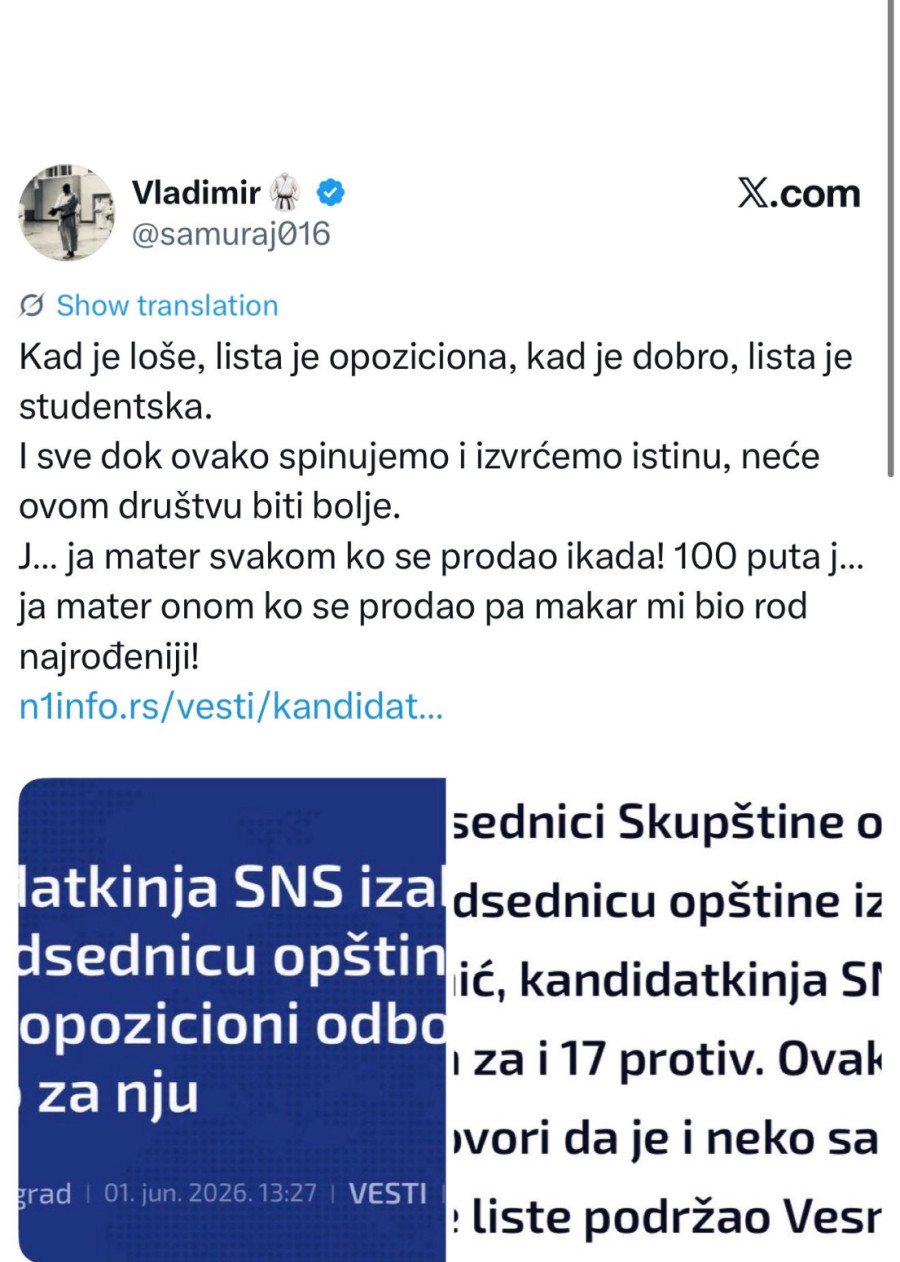 Poruka opozicije studentskoj listi jasna: Nemojte da nam prodajete poštenje; Pokazali ste ko ste i šta ste