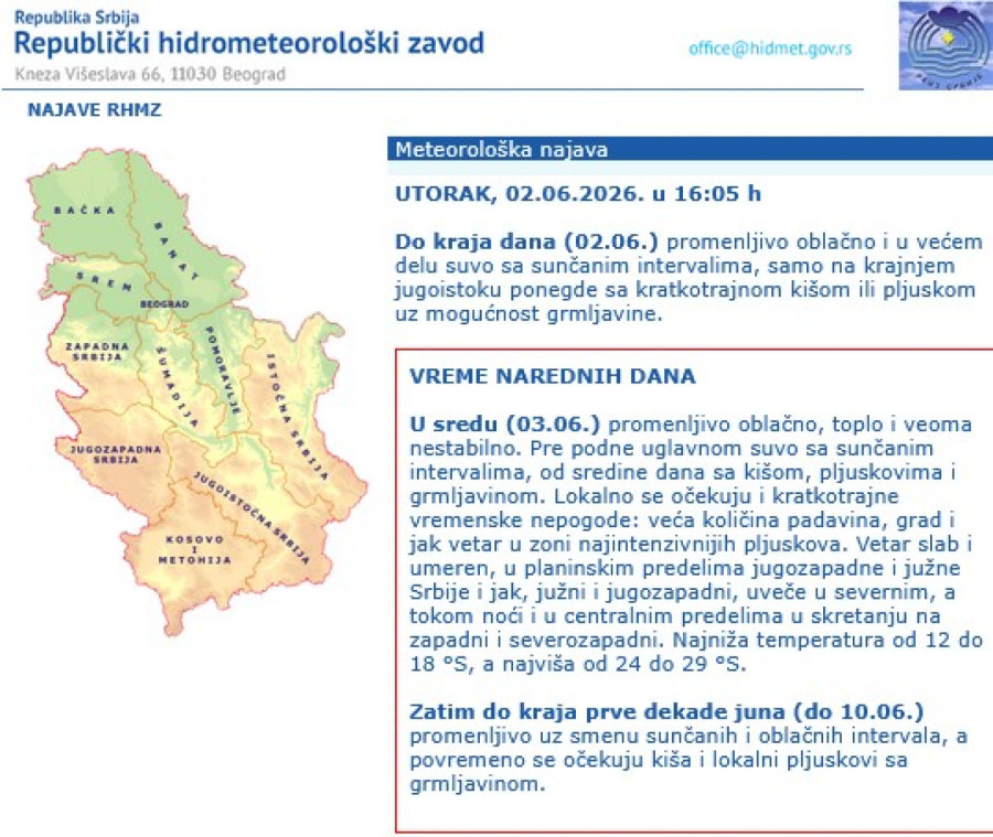 Nova oluja jurca ka Srbiji: Očekuju se pljuskovi, gromovi i grad – ovi predeli su prvi na udaru