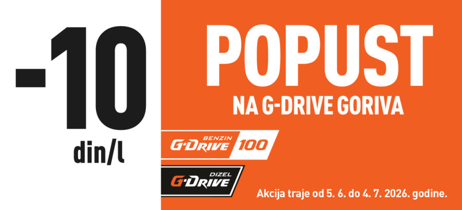 Na svim NIS Petrol i Gasprom benzinskim stanicama: Popust od 10 dinara po litru na sva G-Drive goriva