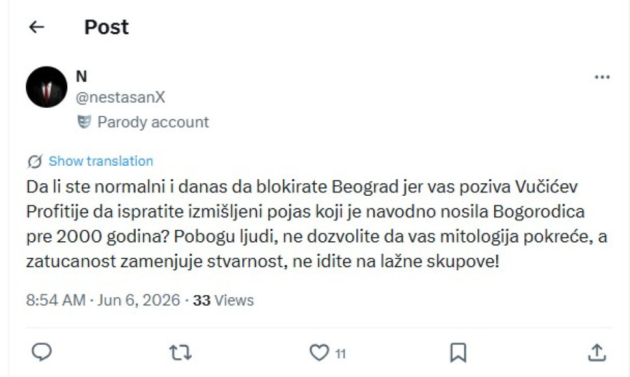 Blokaderi prete i vređaju vernike: Ne blokirajte Beograd zbog izmišljenog pojasa FOTO