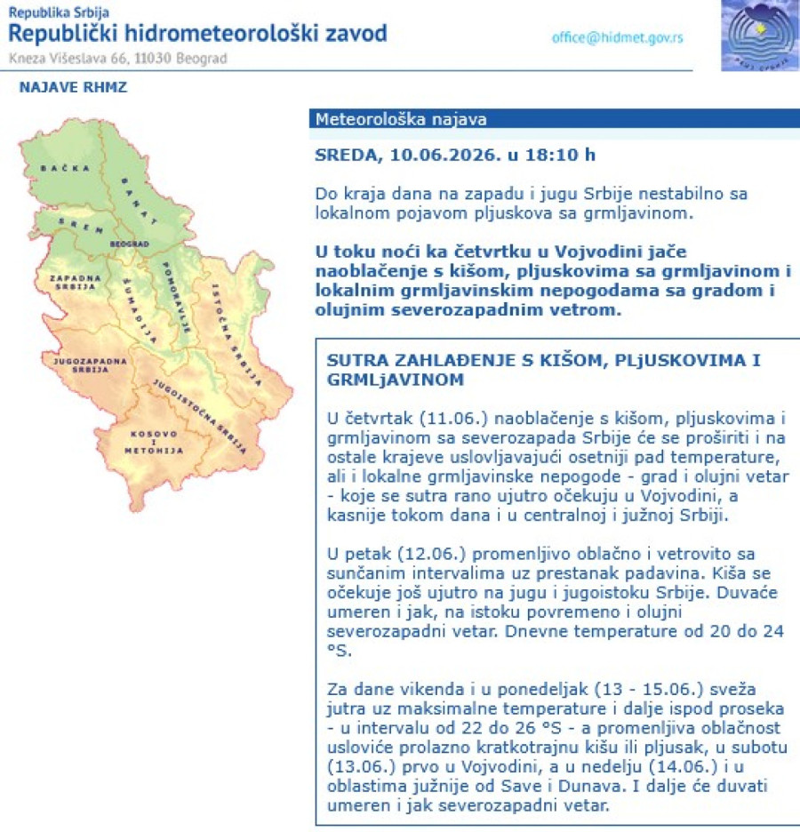Drastična promena vremena: Stižu pljuskovi, grmljavine i grad – ovi delovi Srbije su prvi na udaru