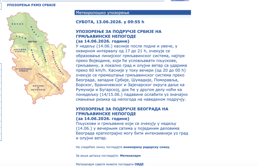 RHMZ izdao hitno upozorenje: Srbija na udaru FOTO