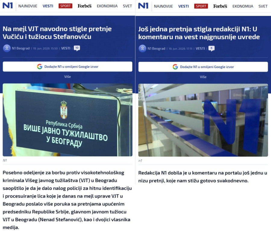 Kod koga su pretnje navodno, a kod koga nisu?; Blokaderski N1 još jednom pokazao svoje pravo lice FOTO