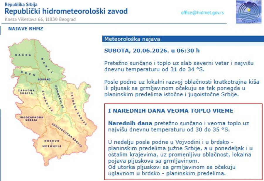 Letnje temperature danas u Srbiji – maksimum 34 stepena