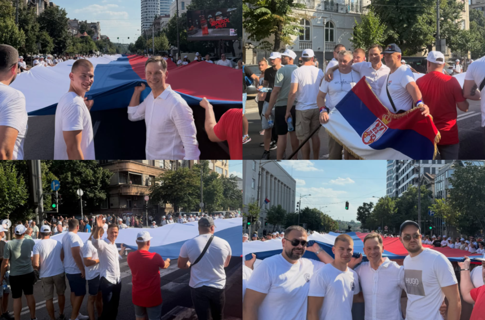 Mali sa građanima razvio impozantnu zastavu Srbije: "Ponosni na srpsku trobojku" FOTO