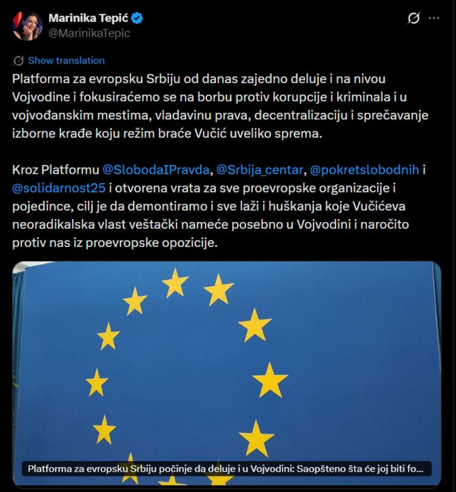 Sramna objava Marinike Tepić; Pored Srbije, delujemo i u Vojvodini