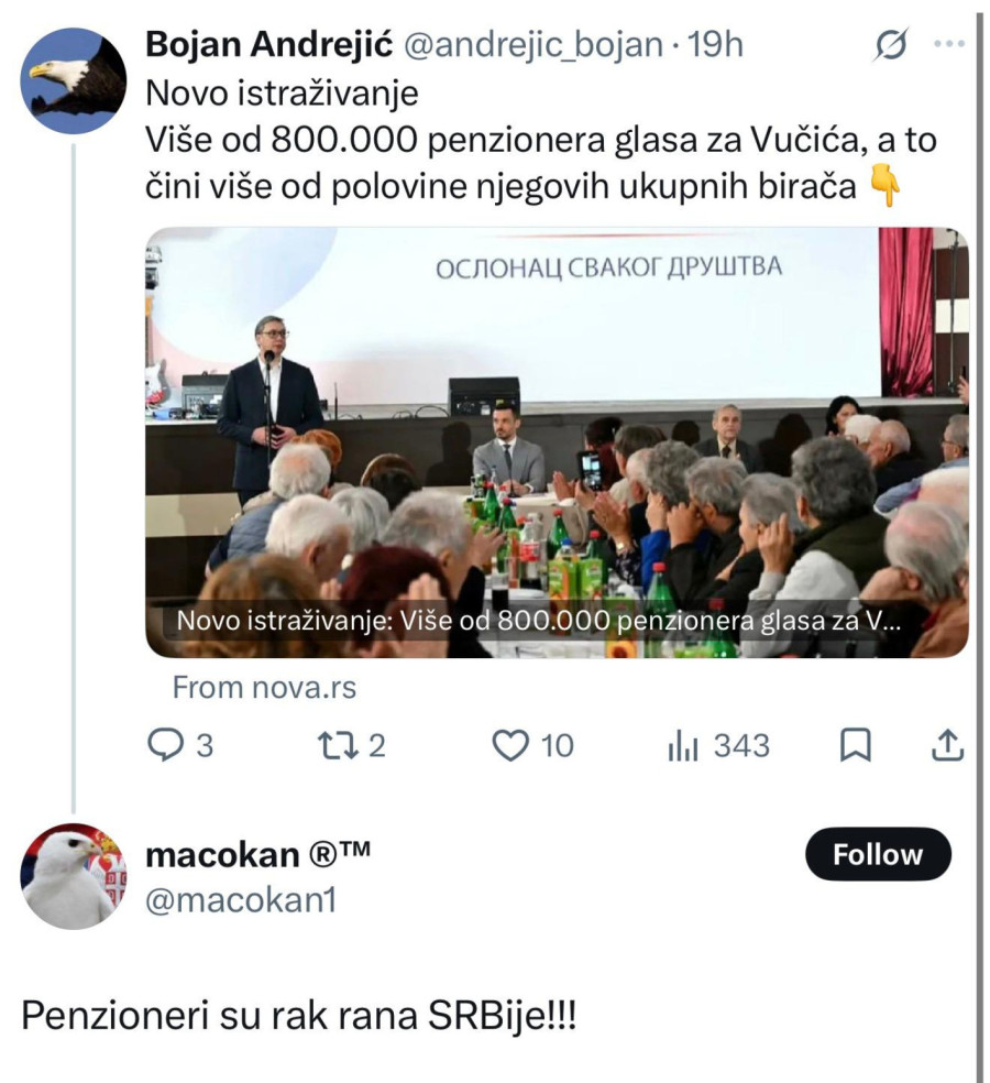 Stiglo istraživanje da su penzioneri uz Vučića, blokaderi odmah udarili; Strašne uvrede na račun baka i deka