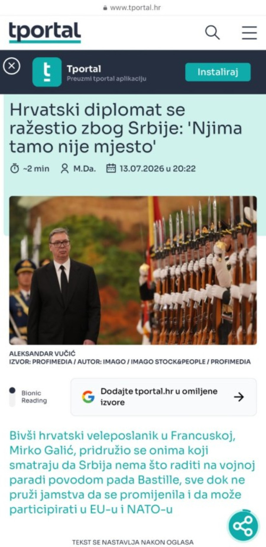 Hrvati besni: Savezništvo sa Francuskom izazvalo negodovanje komšija