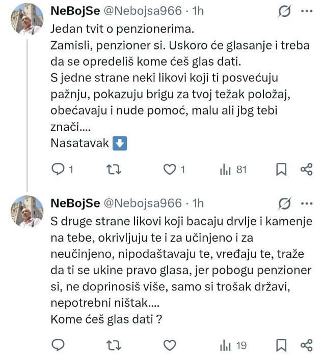 Blokaderi priznali da Vučić brine o najstarijima: Zamisli, penzioner si – jedni brinu o tebi, drugi ti prete
