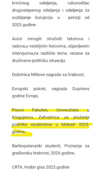 Paunović tvrdi da je dobila Zahvalnicu Pravnog u Kragujevcu; Fakultet saopštio da to nije istina FOTO