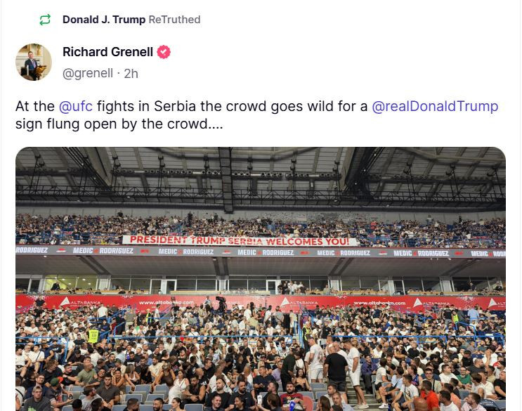 Tramp podelio sliku sa UFC-a u Beogradu; Poruka srpske publike za američkog predsednika obišla svet