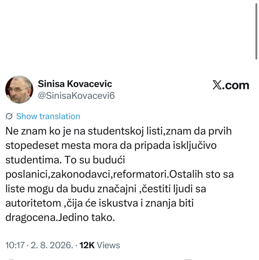 Kovačević priznao: Blokaderi nemaju 150 studenata na studentskoj listi