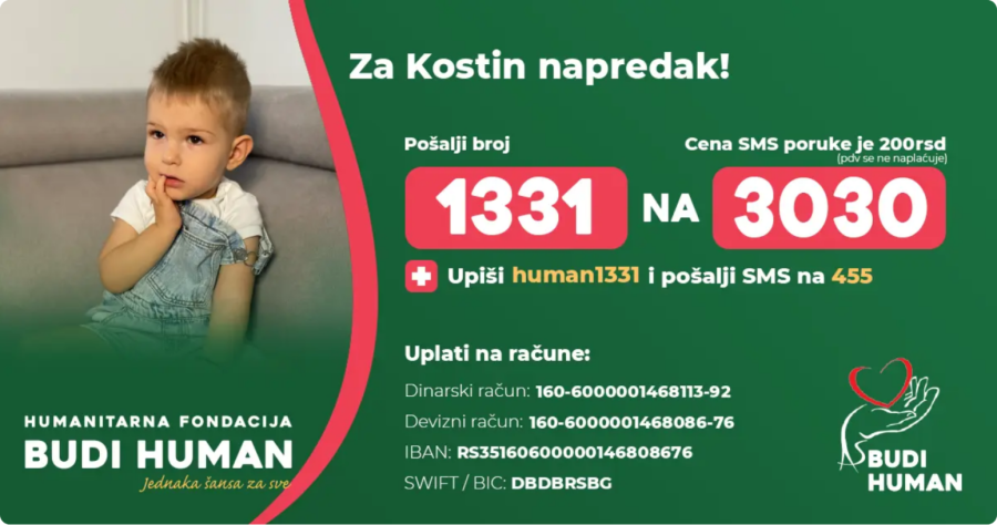 Pomozimo Kosti da dobije šansu za lečenje: Pošaljite 1331 na 3030