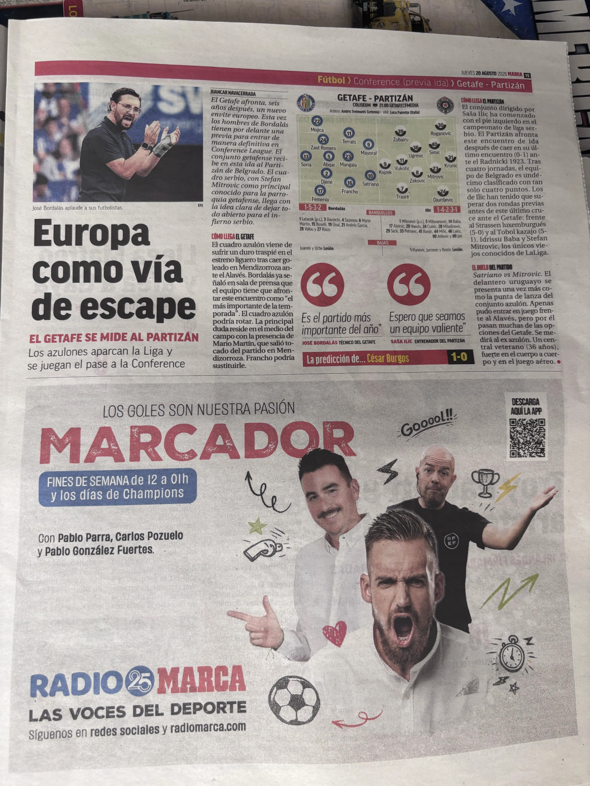 Španski mediji pred Hetafe – Partizan: Na život ili smrt! FOTO