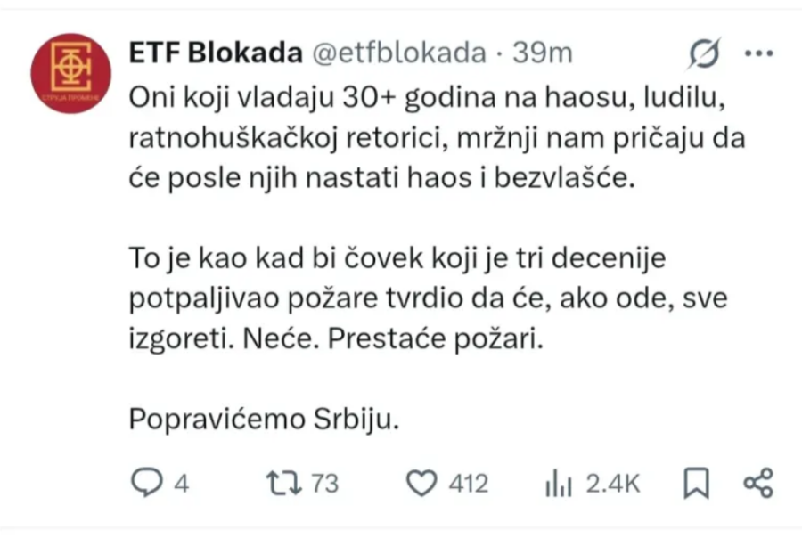 Blokaderi sa ETF-a udarili na Đilasa i DS: Tri decenije palite požare