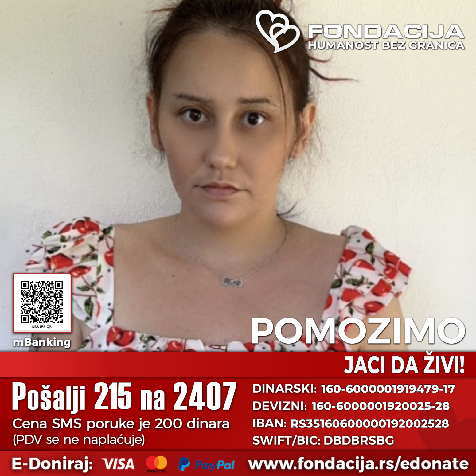 Pomozimo Jasmini da nastavi borbu; Pošaljite 215 na 2407