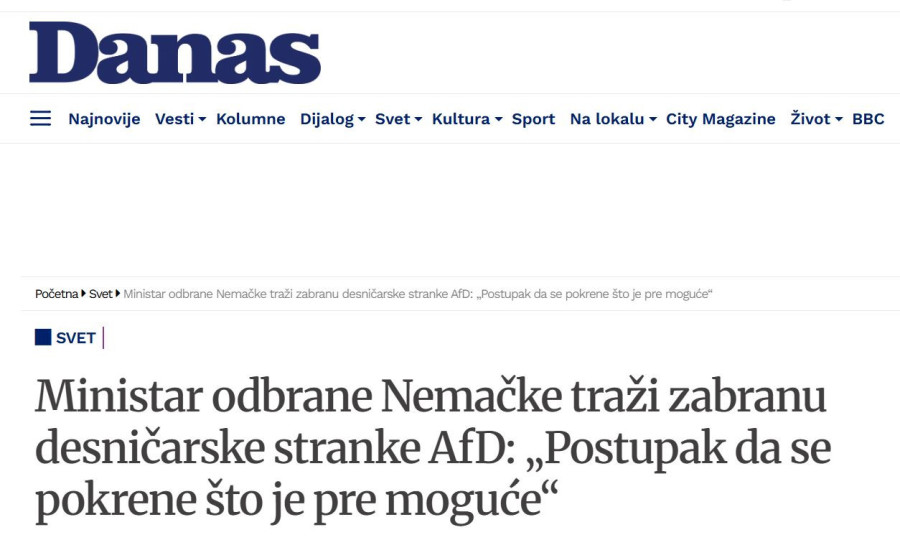 Ministar odbrane Nemačke traži zabranu AfD-a; Šta bi bilo da je Gašić tražio isto za studentsku listu?