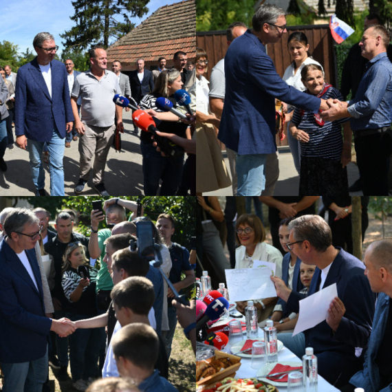 Mališan u Bačkoj Topoli poklonio Vučiću crtež; Nastavak posete u Malom Iđošu; Sluša probleme ljudi FOTO/VIDEO