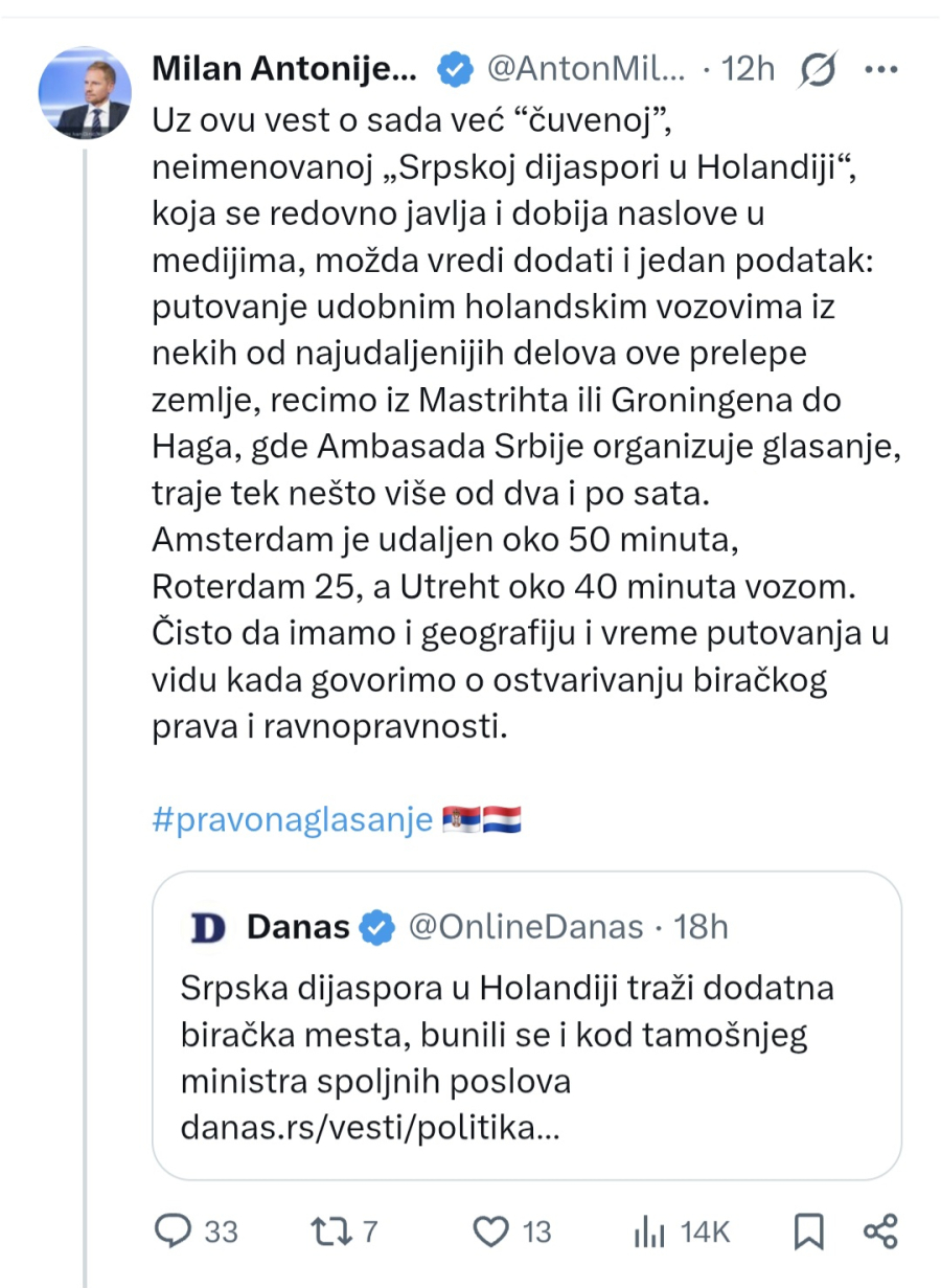 Antonijević raskrinkao blokadere i Srpsku dijasporu u Holandiji