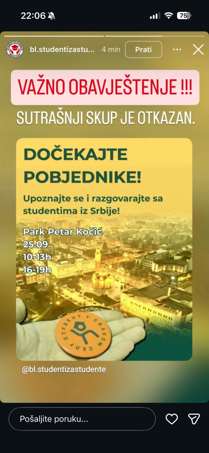 Debakl studentske liste u Republici Srpskoj: Otkazan skup u Banja Luci; Doživeli veliko poniženje FOTO/VIDEO