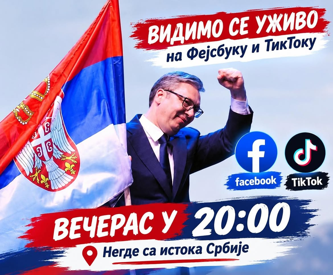 Vučić najavio obraćanje u 20 časova "negde sa istoka Srbije"