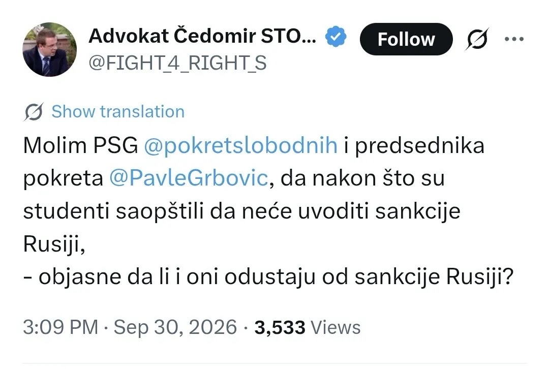 Novi raskol među blokaderima; Stojković prozvao PSG: Da li odustajete od sankcija Rusiji?