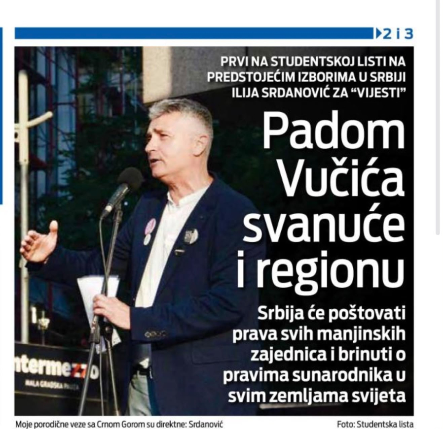 Srdanović iz Podgorice udario na Srbiju: Blokaderski vođa priželjkuje pad Vučića, pa svanuće regionu