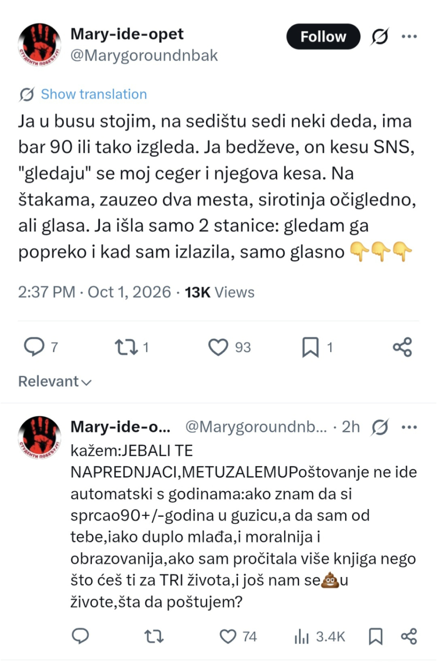 Ovo je ta bolja i kulturnija Srbija; Ovako se blokaderi obraćaju ljudima koji mogu da im budu bake i deke