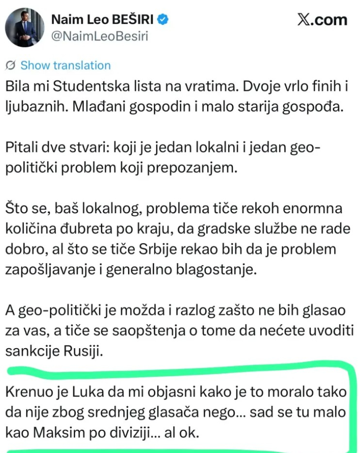 Beširi raskrinkao blokadere; Predstavnici Studentske liste bi uveli sankcije Rusiji 26. oktobra