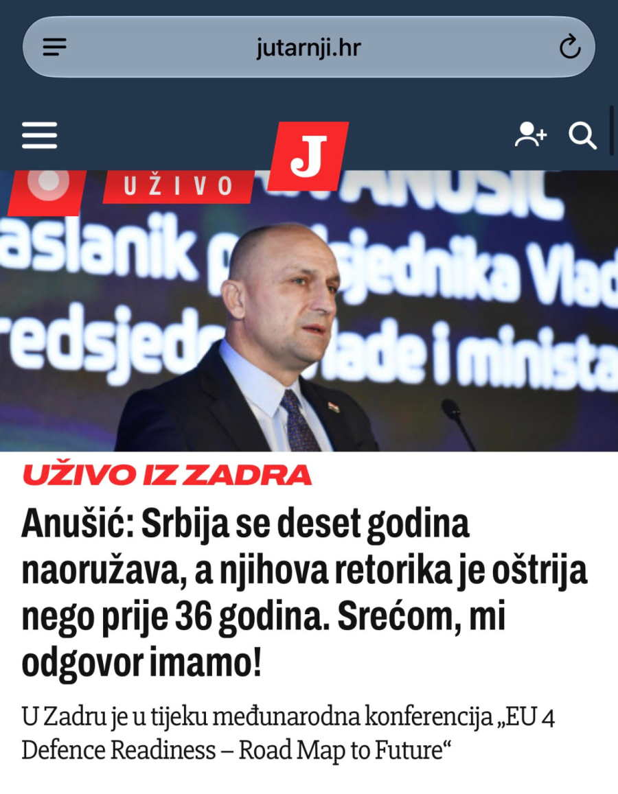 Hrvati u očaju jer je Srbija vojno moćna; Anušić priznao da Zagreb traži protivtežu vojnoj snazi Srbije
