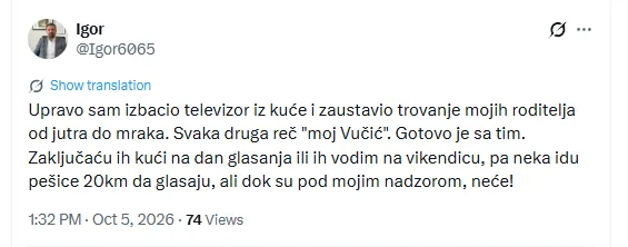 Blokader zapretio članovima porodice pred izbore zbog Vučića: Zaključaću ih kući na dan glasanja FOTO