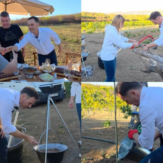 Mali u vinogradu porodice Stamenkovski: "Malo smo radili, pekli rakiju, razgovarali sa građanima" FOTO/VIDEO
