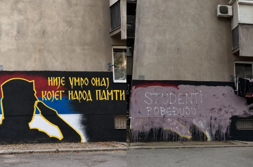 Skandal u Nišu: Prekrečen mural Ratka Mladića, osvanula parola Studenti pobeđuju FOTO