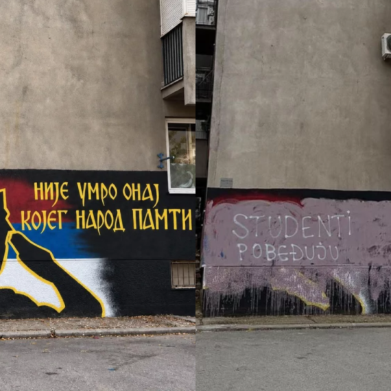 Skandal u Nišu: Prekrečen mural Ratka Mladića, osvanula parola "Studenti pobeđuju" FOTO