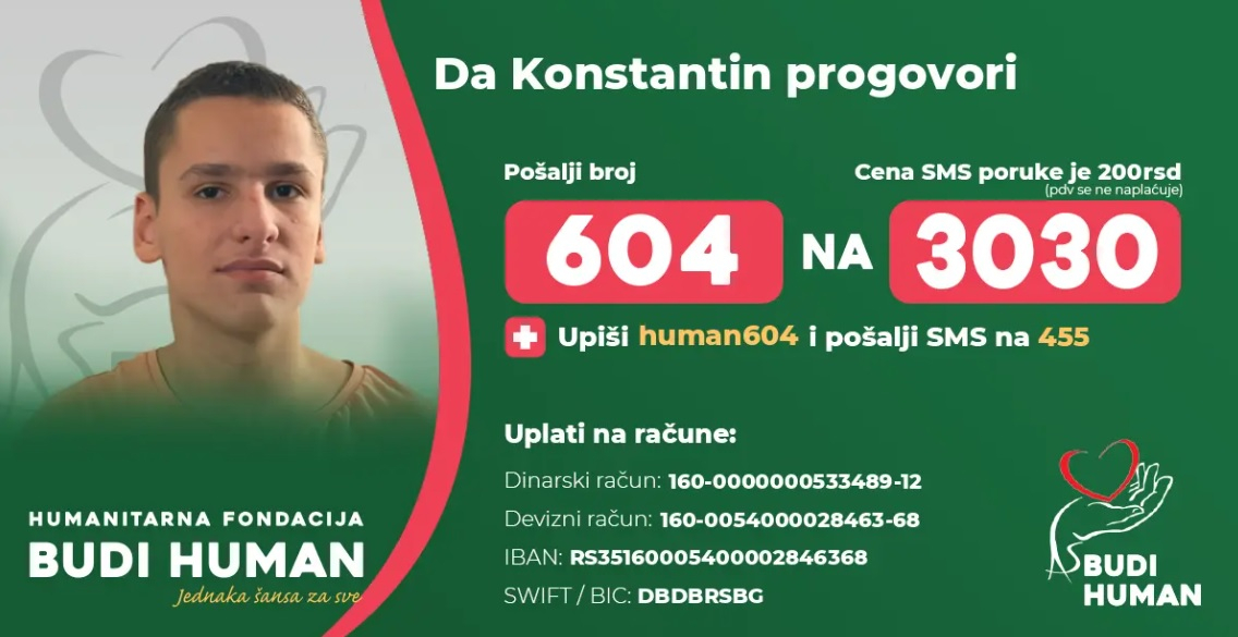 Pomozimo Konstantinu da progovori: Pošalji 604 na 3030